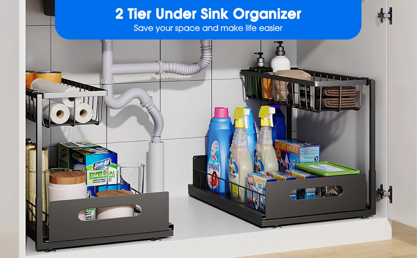 Organizador Extraíble Bajo Fregadero de 2 Niveles